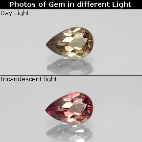0.73캐럿 천연 골든 브라운에서 오렌지 컬러체인지 가넷, 배 모양, 6.8×4.5 mm, VS