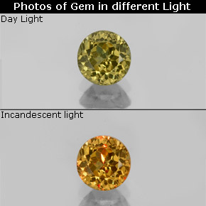 0.69캐럿 천연 녹갈색에서 오렌지 컬러체인지 가넷, 라운드 컷, 4.98 mm, VVS-VS