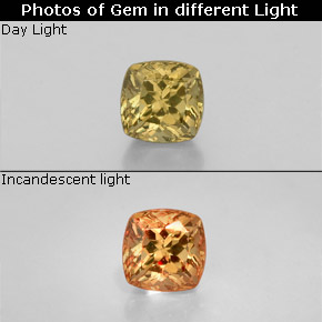 0.50캐럿 천연 골든 브라운에서 오렌지 색상 변경 가넷, 쿠션 컷, VS