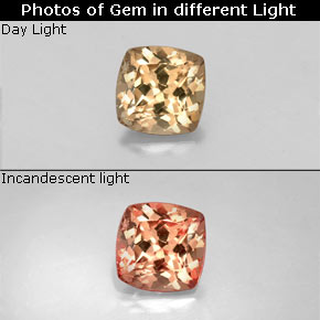 0.53캐럿 천연 골든 브라운에서 오렌지 컬러체인지 가넷, 쿠션 컷, 4.6×4.5 mm, VS