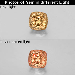 0.46캐럿 천연 골든 브라운에서 오렌지 컬러체인지 가넷, 쿠션 컷, 4.1×4 mm, VS