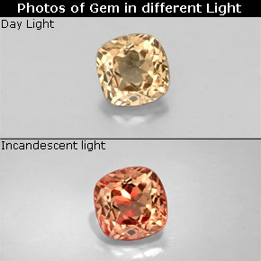 0.57캐럿 천연 골든 브라운에서 오렌지 컬러체인지 가넷, 쿠션 컷, 5.5×4.5 mm, VS