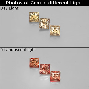 캐럿 천연 골든 브라운에서 오렌지 컬러체인지 가넷 보석, 스퀘어, 3.7×3.7 mm, VS