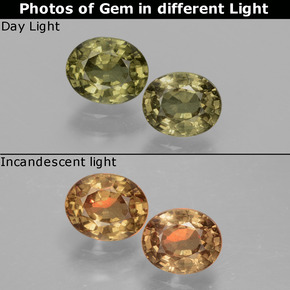 1.41캐럿 천연 녹갈색에서 레드핑크 컬러체인지 가넷 보석, 타원형 컷, 5.5×4.5 mm, VS