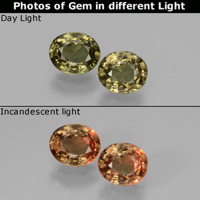 1.06캐럿 천연 녹갈색에서 레드핑크 컬러체인지 가넷 보석, 타원형 컷, 5.2×4.3 mm, VS