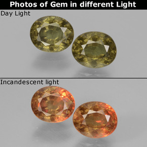 캐럿 천연 녹갈색에서 레드핑크 컬러체인지 가넷 보석, 타원형 컷, 6.1×4.9 mm, VS
