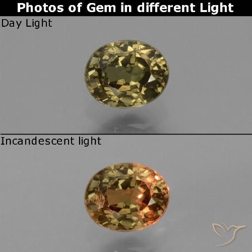 0.65캐럿 천연 골든 옐로우 컬러체인지 가넷, 타원형 컷, 5.3×4.3 mm, VS