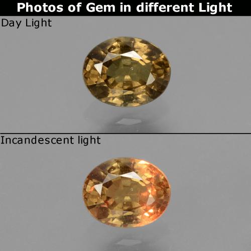 0.65캐럿 천연 골든 옐로우 컬러체인지 가넷, 타원형 컷, 5.6×4.5 mm, VS