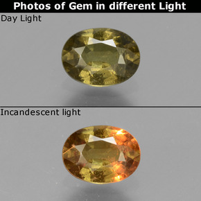0.73캐럿 천연 녹갈색에서 레드핑크 컬러체인지 가넷, 타원형 컷, 6.2×4.6 mm, VS