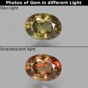 0.94캐럿 천연 녹갈색에서 레드핑크 컬러체인지 가넷, 타원형 컷, 6.5×4.8 mm, VS