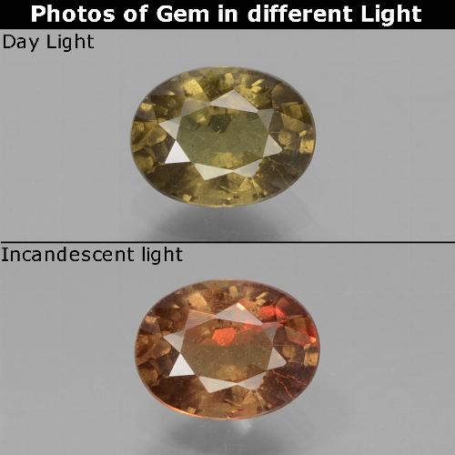 0.85캐럿 천연 엄버 브라운 컬러체인지 가넷, 타원형 컷, 6.4×4.8 mm, VS