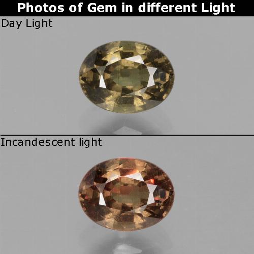 0.74캐럿 천연 엄버 브라운 컬러체인지 가넷, 타원형 컷, 5.8×4.4 mm, VS