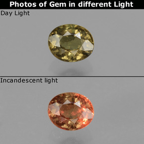 0.57캐럿 천연 녹갈색에서 레드핑크 컬러체인지 가넷, 타원형 컷, 5.1×4.3 mm, VS