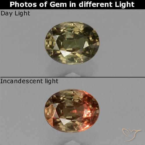 0.87캐럿 천연 엄버 브라운 컬러체인지 가넷, 타원형 컷, 6.1×4.8 mm, VS
