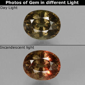 1.73캐럿 천연 녹갈색에서 레드핑크 컬러체인지 가넷, 타원형 컷, 7.5×6 mm, VS-SI