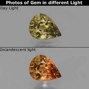 0.42캐럿 천연 녹갈색에서 레드핑크 컬러체인지 가넷, 배 모양, 5.3×4 mm, VS