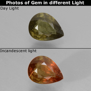 0.50캐럿 천연 녹갈색에서 레드핑크 컬러체인지 가넷, 배 모양, 5.6×4.3 mm, VS