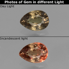 0.52캐럿 천연 녹갈색에서 레드핑크 컬러체인지 가넷, 배 모양, 5.8×4.1 mm, VS