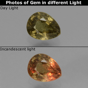 0.59캐럿 천연 녹갈색에서 레드핑크 컬러체인지 가넷, 배 모양, 5.5×4.3 mm, VS-SI