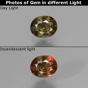 0.53캐럿 천연 녹갈색에서 레드핑크 컬러체인지 가넷, 타원형 컷, 5×4 mm, VS