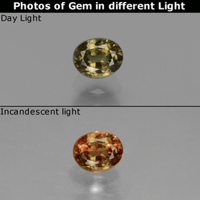 0.51캐럿 천연 그린에서 레드핑크 컬러체인지 가넷, 타원형 컷, 4.7×3.8 mm, VS