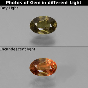 0.54캐럿 천연 그린에서 레드핑크 컬러체인지 가넷, 타원형 컷, 5.7×3.9 mm, VS