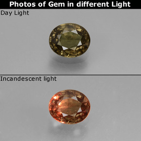0.60캐럿 천연 그린에서 레드핑크 컬러체인지 가넷, 타원형 컷, 5.4×4.5 mm, VS