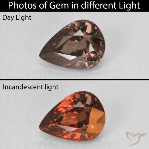 1.23ct 자연스러운 미디엄 라이트 브라운 색상 변경 가넷, 배 모양, VVS-VS