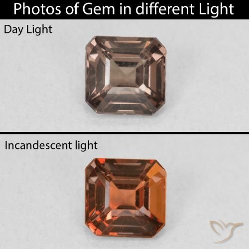 0.97캐럿 천연 미디엄 라이트 브라운 컬러체인지 가넷, 에메랄드 컷, 5.4×5.3 mm, VVS-VS