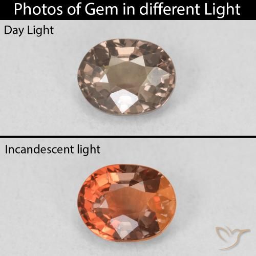 0.79ct 자연스러운 미디엄 라이트 브라운 색상 변경 가넷, 타원형, VVS-VS