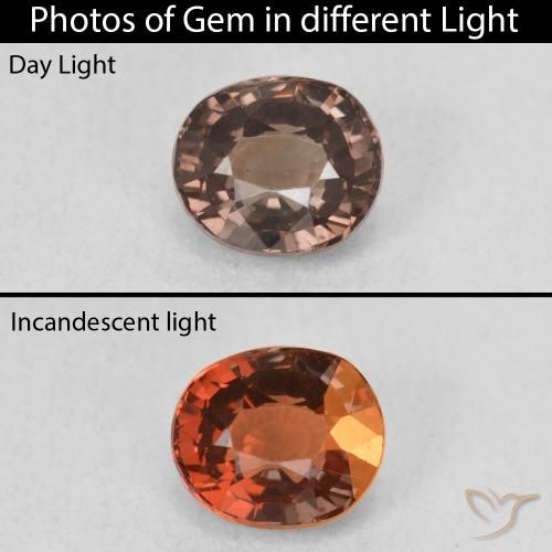 1.07ct 자연스러운 미디엄 라이트 브라운 색상 변경 가넷, 타원형, VVS-VS