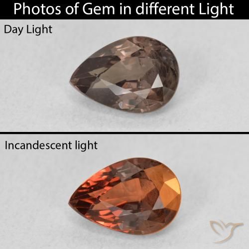 1.28ct 자연스러운 미디엄 라이트 브라운 색상 변경 가넷, 배 모양, VS