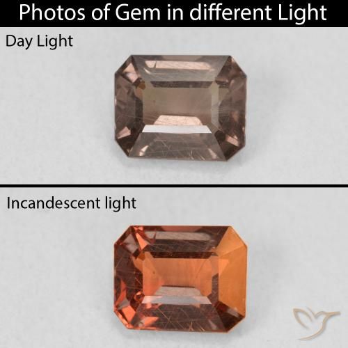 1.18ct 자연스러운 미디엄 라이트 브라운 색상 변경 가넷, 에메랄드 컷, VS