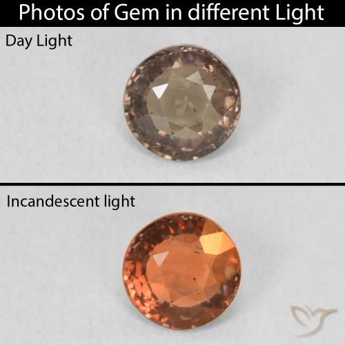 0.92캐럿 천연 미디엄 라이트 브라운 컬러체인지 가넷, 라운드 컷, 5.50 mm, VS