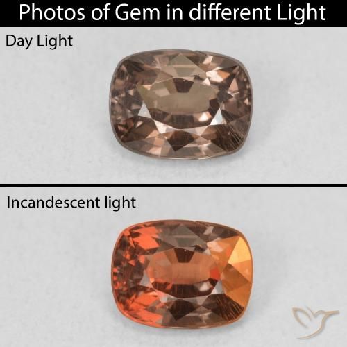 0.98ct 자연스러운 미디엄 라이트 브라운 색상 변경 가넷, 방석, VS