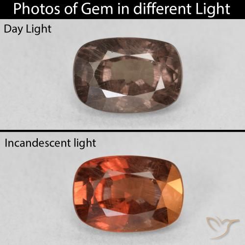 1.58ct 자연스러운 미디엄 라이트 브라운 색상 변경 가넷, 방석, VS