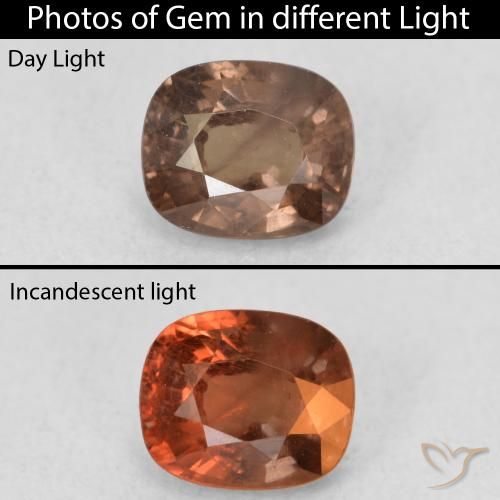 1.00ct 자연스러운 미디엄 라이트 브라운 색상 변경 가넷, 방석, VS