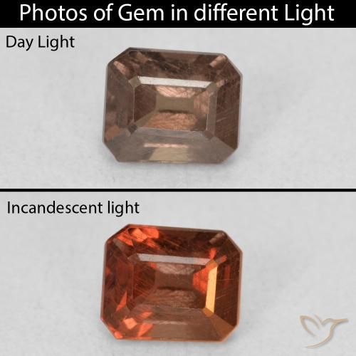 0.97ct 자연스러운 미디엄 라이트 브라운 색상 변경 가넷, 에메랄드 컷, VS