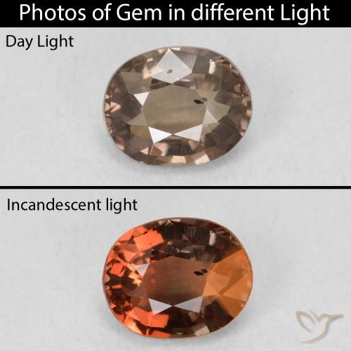 1.23ct 자연스러운 미디엄 라이트 브라운 색상 변경 가넷, 타원형, VS