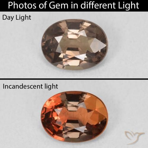 1.25ct 자연스러운 미디엄 라이트 브라운 색상 변경 가넷, 타원형, VS