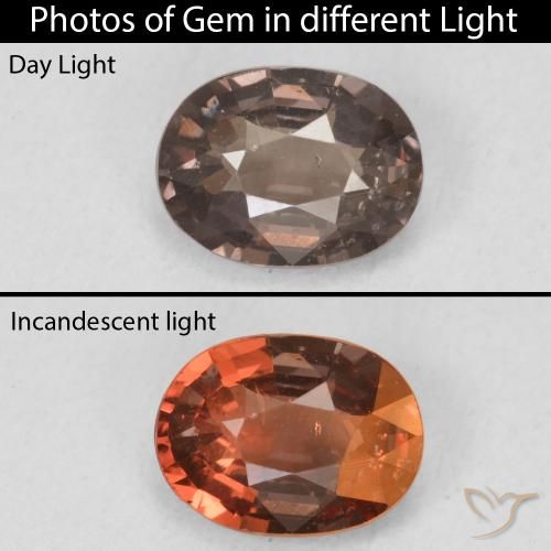 1.18ct 자연스러운 미디엄 라이트 브라운 색상 변경 가넷, 타원형, VS