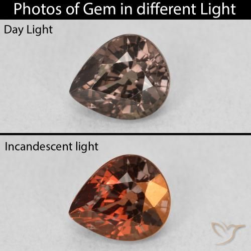 1.14ct 자연스러운 어두운 갈색 색상 변경 가넷, 배 모양, VS