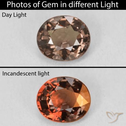 1.35ct 자연스러운 미디엄 브라운 색상 변경 가넷, 타원형, VVS