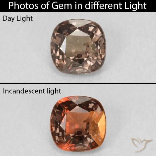 0.93ct 자연스러운 미디엄 라이트 브라운 색상 변경 가넷, 방석, VS