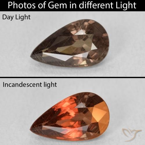 1.41ct 자연스러운 어두운 갈색 색상 변경 가넷, 배 모양, VS