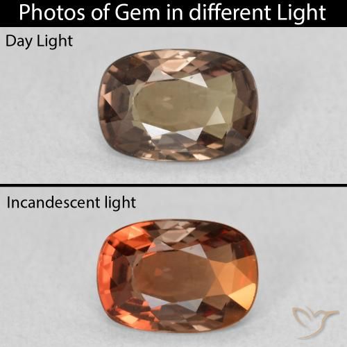 0.97ct 자연스러운 미디엄 라이트 브라운 색상 변경 가넷, 방석, VS