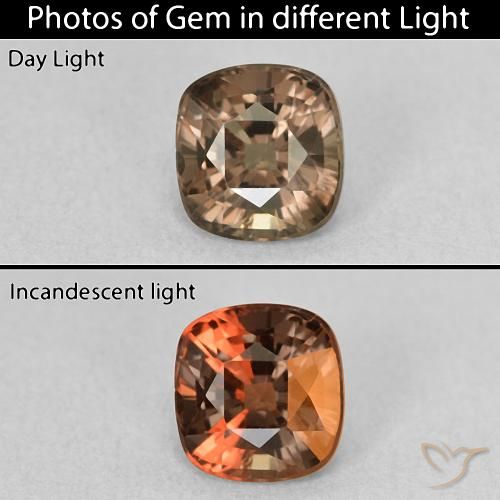 1.13ct 자연스러운 미디엄 라이트 브라운 색상 변경 가넷, 방석, VVS-VS