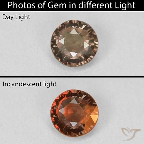 1.20ct 자연스러운 미디엄 라이트 브라운 색상 변경 가넷, 둥근, VVS-VS