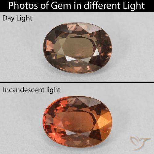 1.64ct 자연스러운 미디엄 라이트 브라운 색상 변경 가넷, 타원형, VS