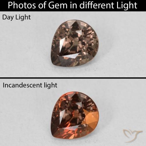 0.97ct 자연스러운 어두운 갈색 색상 변경 가넷, 배 모양, VS